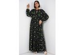 Tropisches Maxi-Kleid Mit Knopfverschluss