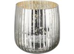 Windlicht Fink "Darcy", Silber (Antik, Silberfarben), H:18Cm Ø:18Cm, Glas, Kerzenhalter, Windlicht, Kerzenhalter Aus Glas, Mit Rillen, HöHe Ca. 18 Cm X Ø 18 Cm