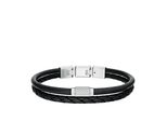 Armband Fossil "Schmuck Geschenk Edelstahl Leder Armschmuck Armkette Machine", Schwarz, Edelstahlfarben, ArmbäNder, Damen, 21,5Cm, Edelstahl Leder, Edelstahl, Leder, Armband