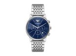 Chronograph Emporio Armani, Edelstahlfarben, Blau, Armbanduhren, Herren, Chronograph, Quarzuhr, Armbanduhr, Herrenuhr, Edelstahlarmband, Analog, Tag