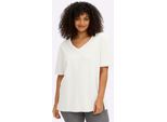T-Shirt Sheego "Halbarmshirt", Damen, Gr. 52/54, Ecru, 50% Baumwolle, 50% Viskose, Besatz:100% Baumwolle, Unifarben, V-Ausschnitt, Shirts T-Shirt