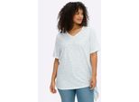 T-Shirt Sheego "Halbarmshirt", Damen, Gr. 44/46, Ecru, Aqua, Bedruckt, 50% Baumwolle, 50% Viskose, GeblüMt, Gemustert, Mehrfarbig, Rundhals, Shirts T-Shirt