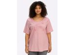 T-Shirt Sheego "Halbarmshirt", Damen, Gr. 40/42, Rosenquarz, 100% Baumwolle, GeblüMt, Gemustert, Unifarben, Rundhals, Shirts T-Shirt