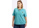 T-Shirt Sheego "Halbarmshirt", Damen, Gr. 52/54, Ozean, 100% Baumwolle, Unifarben, Rundhals, Shirts T-Shirt