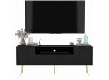 TV-SCHRANK Elpis2 Schwarz Matt Mit Goldenen Metallbeine Glamour 150 Cm