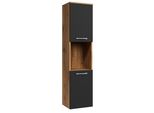 Badezimmerschrank Montreal Mit 2 TüRen Eiche / Schwarz Matt - 30 X 30 X 130 Cm