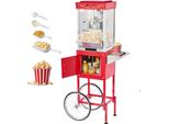 Popcornmaschine 800W mit Kessel & Wagen - Kommerzieller Popcornautomat, 48 Tassen pro Ladung - 2-Tasten-Bedienung, Glaswand & PC-Tür - inklusive 1 Portionierer & 3 Löffel - Rot