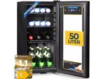 Sommertal Kühlschrank GK 50– Leiser Getränkekühlschrank mit LED, Touchscreen & Schloss kleiner Flaschenkühlschrank schwarz 50L