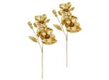 Kunstblume I.Ge.A. "Magnolie", Gold, B:18Cm H:68Cm L:14Cm, Polyester, Kunstpflanzen, 2Er Set Dekoblume Metallic Effekt GläNzende Weihnachtsdeko BlüTen