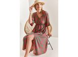 Bedrucktes V-Ausschnitt-Midi-Kleid Mit Schlitz
