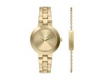 Quarzuhr Armani Exchange, Gelbgoldfarben, Goldfarben, Armbanduhren, Damen, Quarzuhr, Armbanduhr, Damenuhr, Edelstahlarmband, Analog, Glassteine