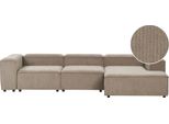 BELIANI Ecksofa Hellbraun Cord L-förmig 4-Sitzer Modulsofa mit Chaiselongue Linksseitig Wohnzimmermöbel Modern Wohnzimmer Wohnecke Sitzecke