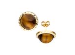 Paar Ohrstecker Jobo, Gelb (Gelbgold 585), Ohrringe, Damen, 12,9Mm, Gelbgold 585, Rund 585 Gold Mit Tigerauge