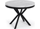 Esstisch Ross Runder Ausziehbarer, Marmor Weiß 90-170/90/76 Cm