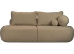 Schlafsofa Bolla 3-Sitzer Mit Bettkasten, Camel Dunkelbeige Boucle 240/90/90 Cm