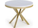 Esstisch Dina Runder Ausziehbarer, Weiß 90-170/90/76 Cm