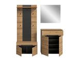 Garderobe Canu 4-Teilig Eiche, Grau