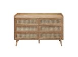 Kommode Mit 6 Schubladen Mit Fronten Aus NatüRlichem Rattan - Palmo 120/39/79 Cm