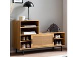 Schuhbank FineBuy Garderobe Mit Sitzbank 120 Cm Wiener Geflecht Schuhregal Eiche