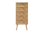 Kommode Mit 5 Schubladen Und Fronten Aus NatüRlichem Rattan - H100,5 Cm