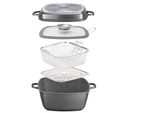 Stoneline® Multi-Eckpfanne, 28 X 28 Cm, Mit Dampf- Und Frittierfunktion, Induktionsgeeignet, Aluguss, Antihaftbeschichtung Mit Echten Steinpartikeln, Grau