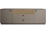 Lowboard MÄUsbacher, Taupe Matt Lack Nb, Eiche Massiv Geschruppt, B:207Cm H:72Cm T:45Cm, Holzwerkstoff, Sideboards, Lowboard, B/H/T: 207X72X45, Inkl. Beleuchtung