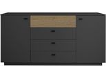 Sideboard MÄUsbacher, Schwarz (Anthrazit Matt Lack Nb, Eiche Massiv Geschruppt), B:192Cm H:92Cm T:45Cm, Holzwerkstoff, Sideboards, Sideboard, B/H/G: 192X92X45, Inkl. Beleuchtung