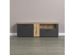 Tv-Bank Home Affaire "Estepona", Schwarz (Anthrazit Und Eichefarben), B:150Cm H:50Cm T:42Cm, Sideboards, Tv-Board, 2 TüRen, 1 Schublade, 1 Fach - (B/T/H) 150/42/50 Cm