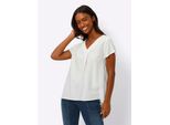 Kurzarmbluse Heine, Damen, Gr. 48, Beige (Ecru), 55% Leinen, 45% Viskose, Unifarben, V-Ausschnitt, Blusen, Topseller
