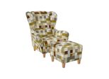 Supellex Sofia Ohrensessel Mit Hocker Design Kariert Beige-Ocker