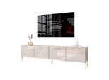TV-ELEMENT Aura 200 Kaschmir Hochglanz Auf Geraden Goldenen Beinen + Led