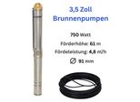 CHM GmbH® Tiefbrunnenpumpe 3,5 Zoll Ø 9,1 cm, Brunnenpumpe 750 Watt 4800 L/h 6,1 Bar Tauchpumpe