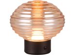 Reality Leuchten LED Tischleuchte "Earl", Schwarz (Amber Schwarz), 1, Ø 15,5Cm H: 14,5Cm, 1 Stk., Leuchten, Kabellose Akku Tischlampe, Glasschirm, USB-C Ladekabel, Touchdimmer, LED Tischleuchte
