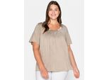 T-Shirt sheego "T-Shirt", Damen, Gr. 40/42, Beige, 95% Viskose, 5% Elasthan, Unifarben, Rundhals, Shirts T-Shirt