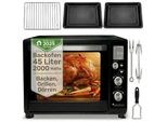 TurboTronic Minibackofen – DEV45 – digitaler 45-L-Tischbackofen mit Umluft, Drehspieß, 2000 W, 2 Backblechen, Pizzaofen für Küche und Camping, Schwarz
