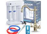 Wasserfilter Set Morion mit 3-Wege Küchenarmatur Ari Retro 2, Umkehrosmose, Wasserfilter-Anschluss, Chrom