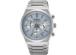 Chronograph Seiko, Silber (Silberfarben, Hellblau), Armbanduhren, Herren, Chronograph, Quarzuhr, Armbanduhr, Herrenuhr, Edelstahlarmband, Analog, Tag