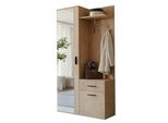 Garderobenschrank Mit Spiegel-Mit Ablagen Und Kleiderstange