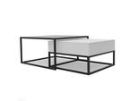 Couchtisch Quadratisch Weiß, Mdf/Glas Tischplatte, Rahmen Schwarz