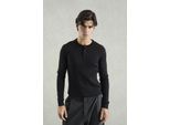 Slim Fit Geripptes Rundhals-T-Shirt