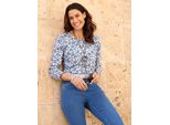 Print-Shirt "Print-Shirt", Damen, Gr. 54, Bunt (Ecru, Jeansblau, Bedruckt), 50% Baumwolle, 50% Modal, Bedruckt, GeblüMt, Gemustert, Mehrfarbig, Rundhals, Shirts