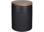 Vorratsdose "Refia", Schwarz, H:15,5Cm Ø:12Cm, Akazienholz, Keramik, Silikon, SchÖNer WOHNEN-KOLLEKTION, LebensmittelaufbewahrungsbehäLter, Vorratsdose, Aufbewahrungsdose FüR Lebensmittel Mit Akazienholz-Deckel, Luftdicht