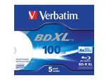 1X5 Verbatim BD-R Blu-Ray 100GB 4X Speed Wide Printable Jc