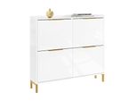 Schuhschrank Mit 4 Klappen, Hochglanz Weiß 100X90X19Cm