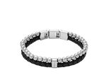 Armband Fossil "Schmuck Geschenk Edelstahl Leder Armschmuck Jewelry", Schwarz (Edelstahlfarben, Schwarz), ArmbäNder, Damen, 21,5Cm, Edelstahl Leder, Edelstahl, Leder, Armband