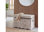 Holztruhe Sitzbank Aufbewahrungstruhe 50X76X45Cm, Shabby-Look Vintage ~ Weiß