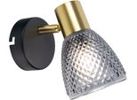 Näve Wandleuchte "Lindita", Gold (Schwarz), 1, Ø 8,5Cm H: 14Cm, 1 Stk., Leuchten, 1Er Spot, Relief-Glasschirm Smokey, Gestell Messing Matt, 1X E14 Exkl., Wandleuchte