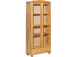 Vitrine MÖBilia, Beige (Natur), B:85Cm H:189Cm T:35Cm, Glas, Massivholz, SchräNke, Vitrine, Mit Gedrechselten FüßEn