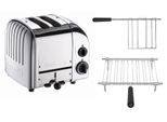 Dualit Toaster Paket 2, 2er Toaster mit Brötchenaufsatz und Sandwichzange poliertes Metall