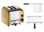 Dualit Toaster Paket 2, 2er Toaster mit Brötchenaufsatz und Sandwichzange Gold